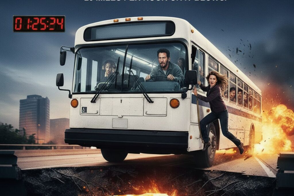 Velocidade Máxima (1994) Keanu Reeves e Sandra Bullock em um ônibus que não pode parar. 14 Velocidade Máxima