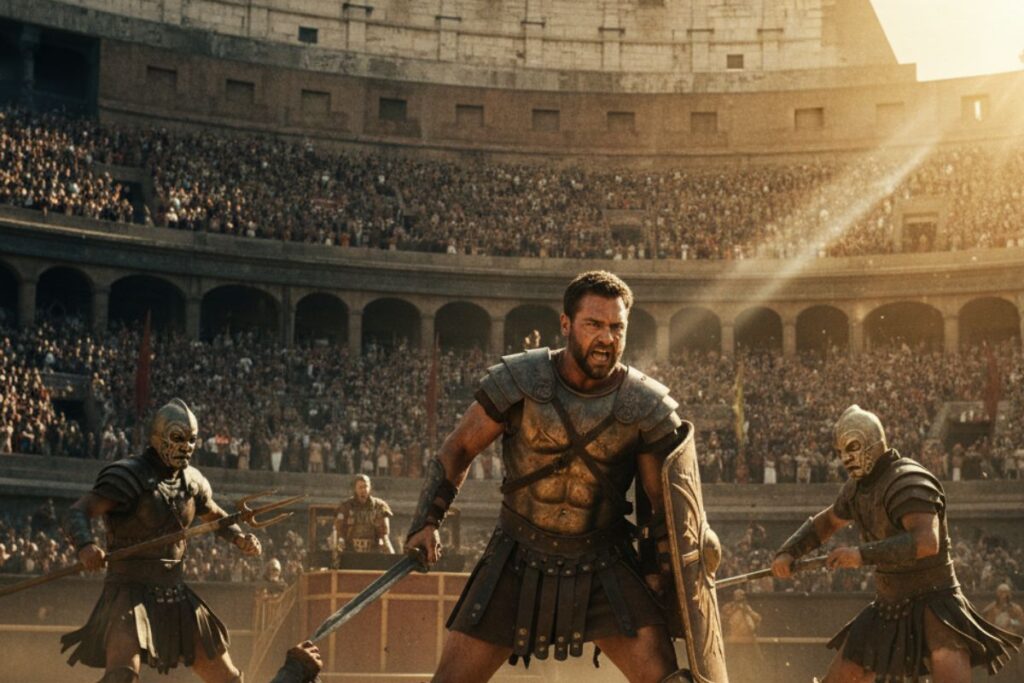 Gladiador (2000) Russell Crowe em um épico histórico com batalhas grandiosas e emoção genuína. 14 Gladiador