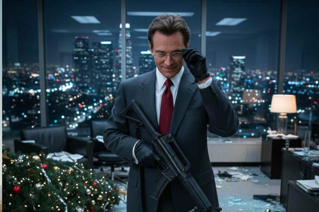 Bruce Willis no papel que Duro de matar um homem comum enfrentando terroristas em um arranha-céu.
